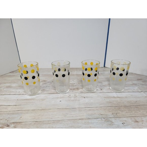1950s Hazel Atlas Polka Dot Tallboy Glasses Anchor Hocking Polka Dots Yellow Blk